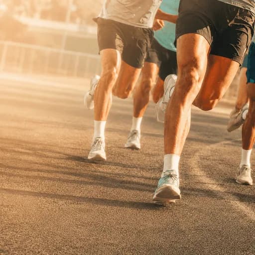Koşu pistinde ilerleyen sporcular ile performans yönetimi hizmetlerini temsil eden görsel